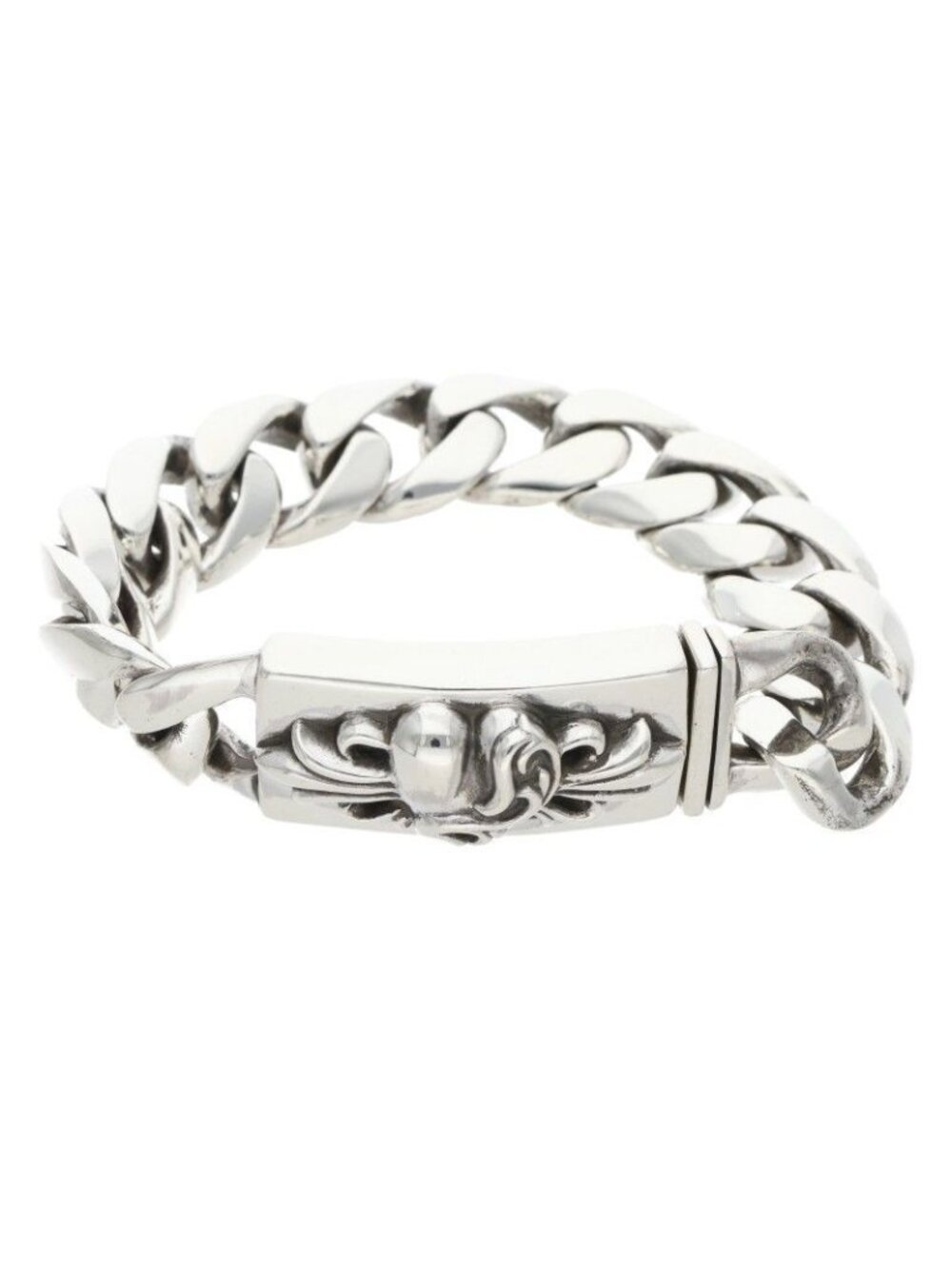 Chrome Hearts ID Flrl Heart Floral ID Classic Link Silver Bracelet